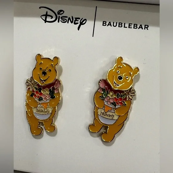 BaubleBar Gold and Red Earrings with Winnie the Pooh Charm - Picture 2 of 5
